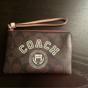 Coach Dark Brown Logo Wristlet